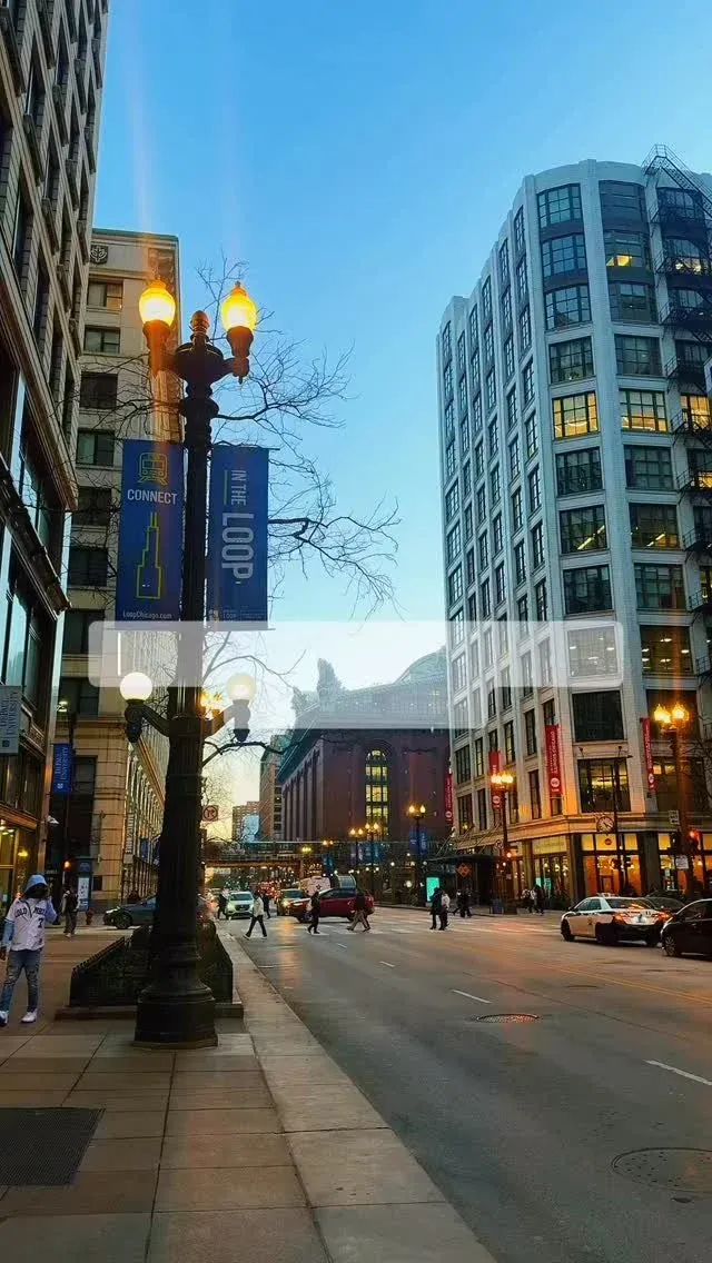 State Street in the Loop, looking south on a spring evening